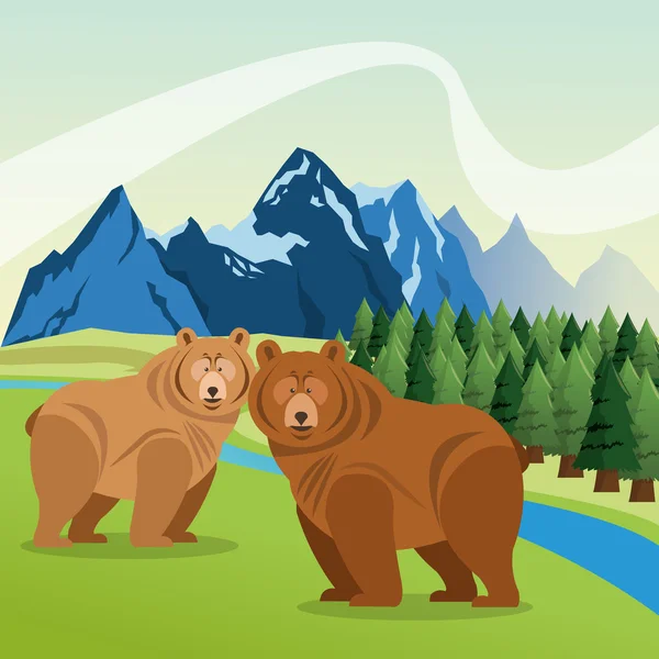 Пейзаж с животными дизайн, икона горы, Colorfull иллюстрации — стоковый вектор