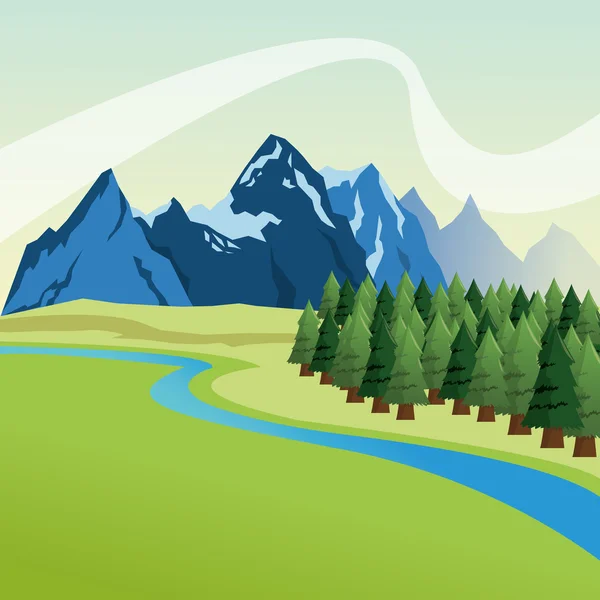 Landscape with pine trees and mountains design, Colorfull illust — Stock Illustration Landscape with pine trees and mountains design, Colorfull illust Stock Illustration