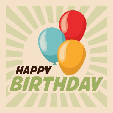 Mutlu doğum günü tasarım. Retro illüstrasyon. Derma grafiği
