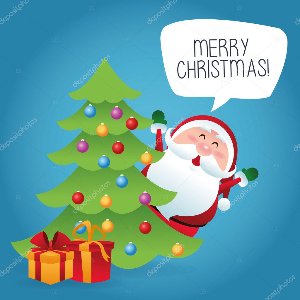 Merry Christmas concept with santa and pine tree icon vector gr — Wektor stockowy