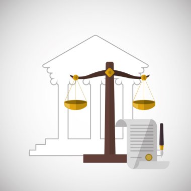 Hukuk tasarım. Adalet simgesi. Düz illüstrasyon, vektör grafiği