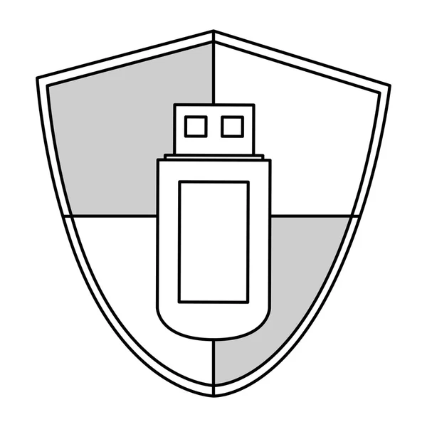 Schwarze Linie USB-Sicherheit — Stockvektor