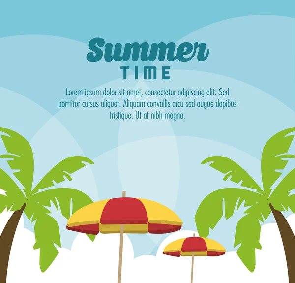 여름 디자인입니다. 팜 나무와 우산 아이콘입니다. 그래픽 벡터 — 스톡 벡터