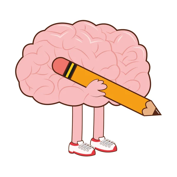 Cerebro humano con icono de lápiz — Vector de stock