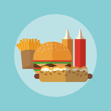 Delicius yiyecek. Hamburger ve sosisli sandviç. grafik vektör