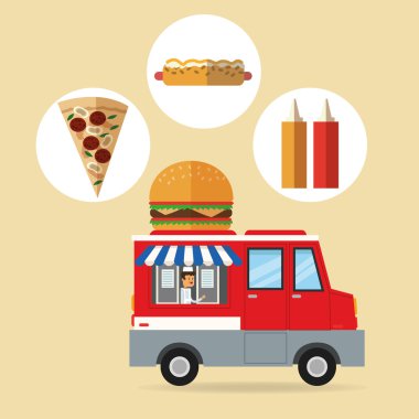 Delicius yiyecek. Kamyon simgesi. Teslimat kavramı. grafik vektör