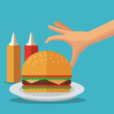 Delicius yemeği. Hamburger simgesi. Menü konsepti. grafik vektörü