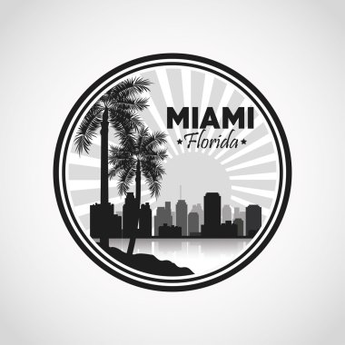 Miami Florida tasarım. Palmiye ağacı ve Şehir simgesi. Vektör grafiği