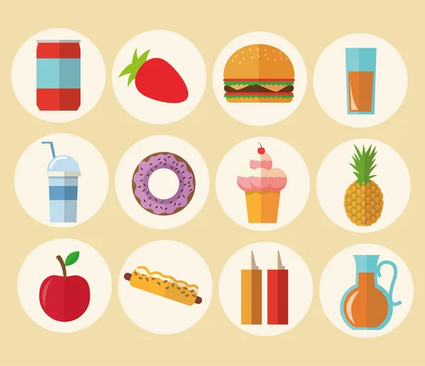 Comida deliciosa. Icono de comida icono conjunto. Concepto de menú. vector gráfico — Archivo Imágenes Vectoriales