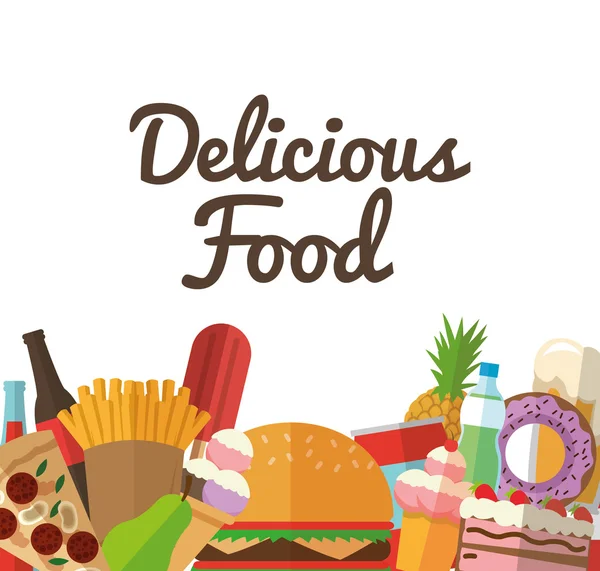 Comida deliciosa. Icono de comida icono conjunto. Concepto de menú. vector gráfico — Vector de stock