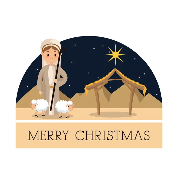 Icono del pastor. Feliz Navidad de diseño. Gráfico vectorial — Vector de stock