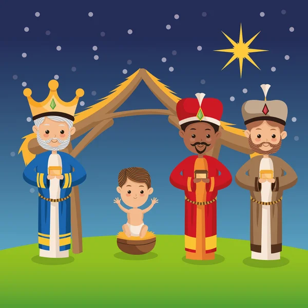 Trois hommes sages icône. Joyeux Noël design. Graphique vectoriel — Image vectorielle