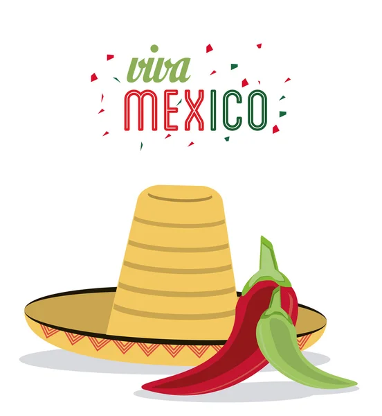 Sombrero y pimienta icono. Cultura mexicana. Gráfico vectorial — Vector de stock