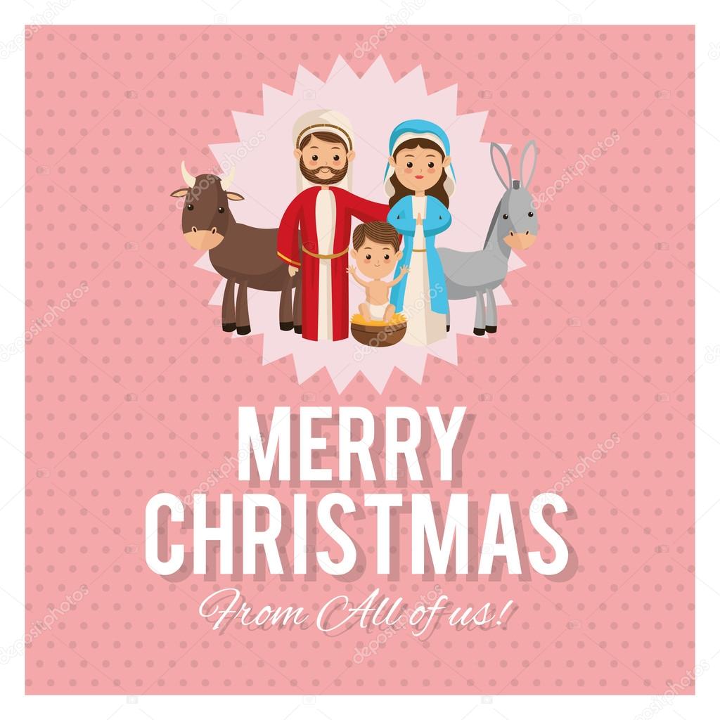 Manger reprezentowane przez ÅšwiÄ™tej rodziny ikona na tÅ‚o ramki i pastelowe Merry Christmas design — Wektor od jemastock