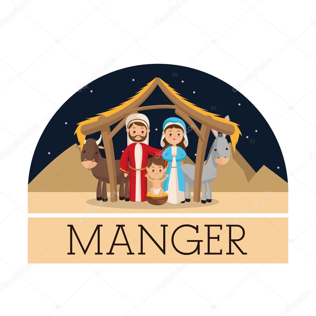 Manger represented by Holy family icon over isolated and flat background Merry Christmas design — Wektor od jemastock