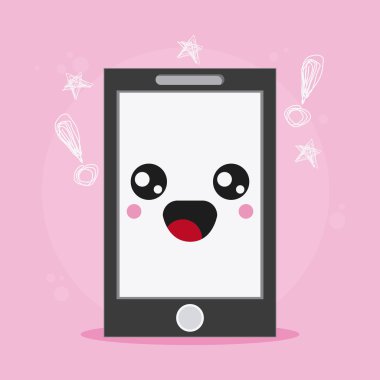 akıllı telefon simgesi. Kawaii ve teknoloji. Vektör grafiği