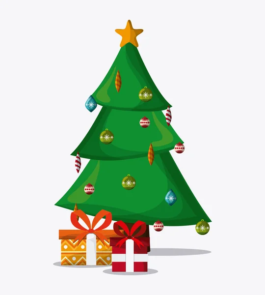 Diseño de pino y regalos. Feliz Navidad. gráfico vectorial — Vector de stock