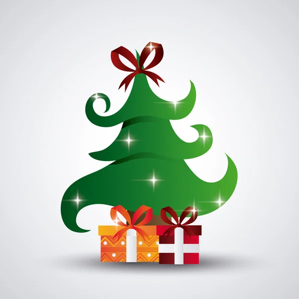 Diseño de pino y regalos. Feliz Navidad. gráfico vectorial — Vector de stock