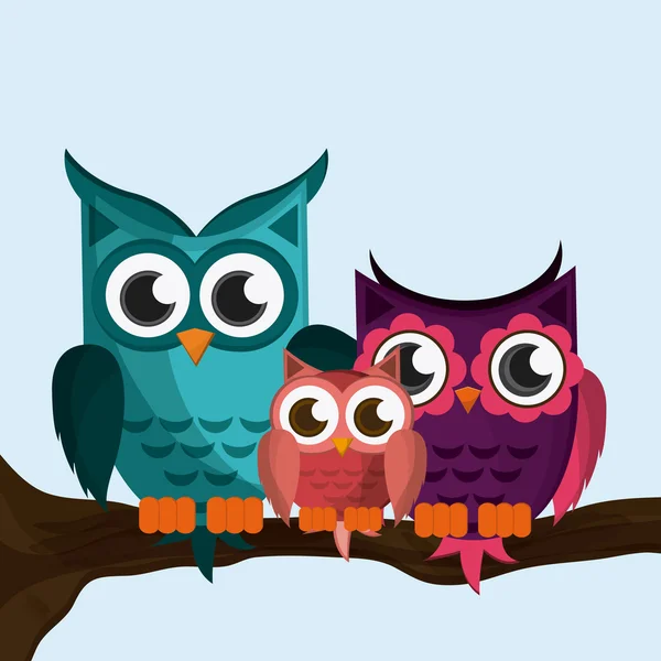 Owl family, vector illustration — Stock Vector