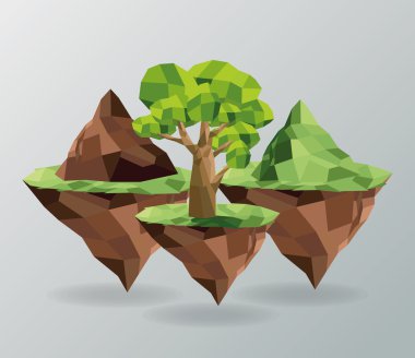 ağaç ve dağ simgesi. Poligonal görüntü. vektör grafiği