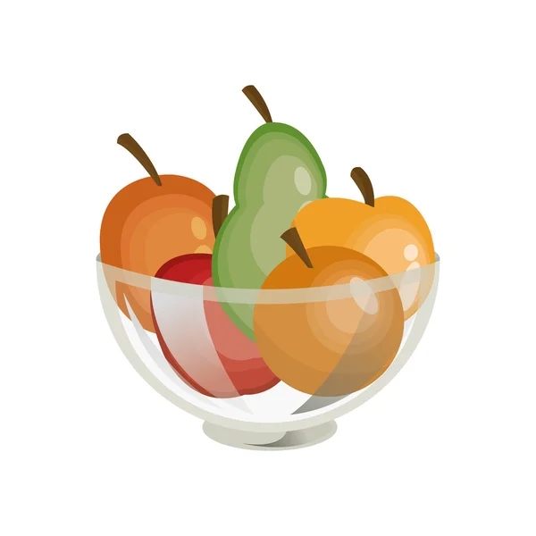 Diferentes frutas en el icono del tazón — Vector de stock