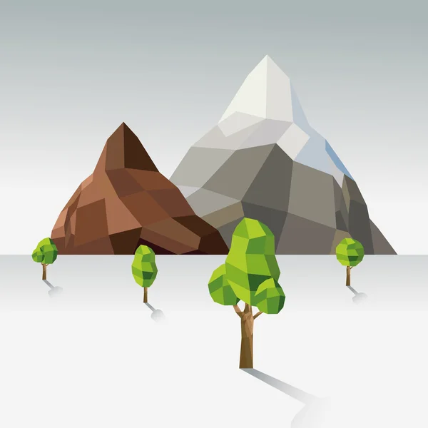 木と山のアイコン。多角形のイメージ。ベクター グラフィック — ストックベクタ