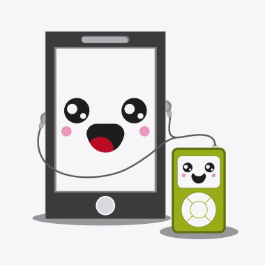 Smartphone cartooon simgesi. Kawaii ve teknoloji tasarım. Vektör g