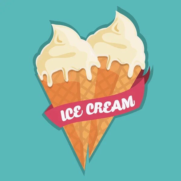 Винтажное мороженое с лентой. Дизайн десерта. Векторная графика — стоковый вектор