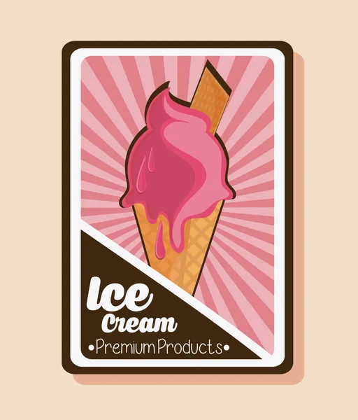 Vintage ice cream over striped frame. Dessert design. Vector gra — Stock Vector