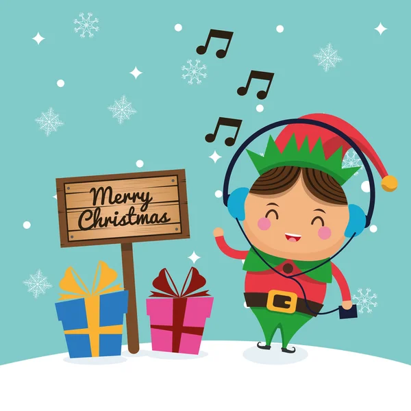 Elf cartoon icon. Merry Christmas. Vector graphic — Stock Vector