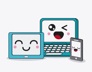 çizgi film Icon set. Kawaii ve teknoloji tasarım. Vektör grafiği