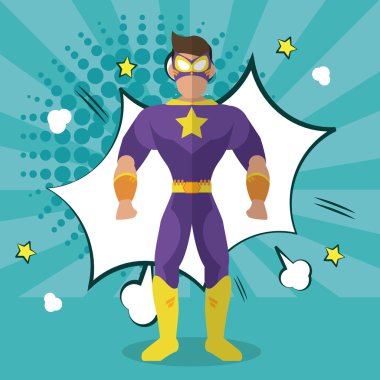 Süper kahraman simgesi. Karikatür tasarım. vektör grafiği