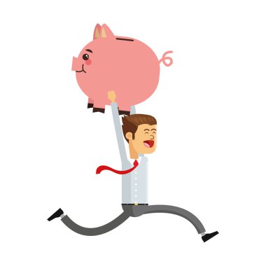 kumbara simgesi ile çalışan iş adamı