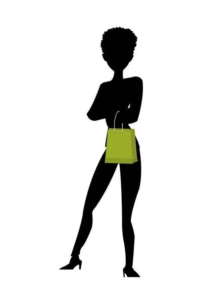 Femme tenant sac à provisions silhouette — Image vectorielle