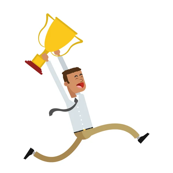 Celebrating businessman holding cup trophy icon — Stock Vector