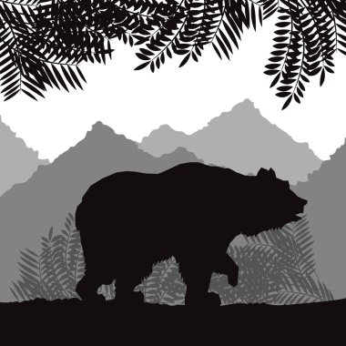 Ayı simgesi. Peyzaj arka planı. Vektör grafiği