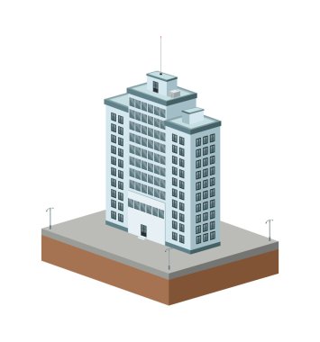 Bina şehir. İzometrik tasarım. Vektör grafiği