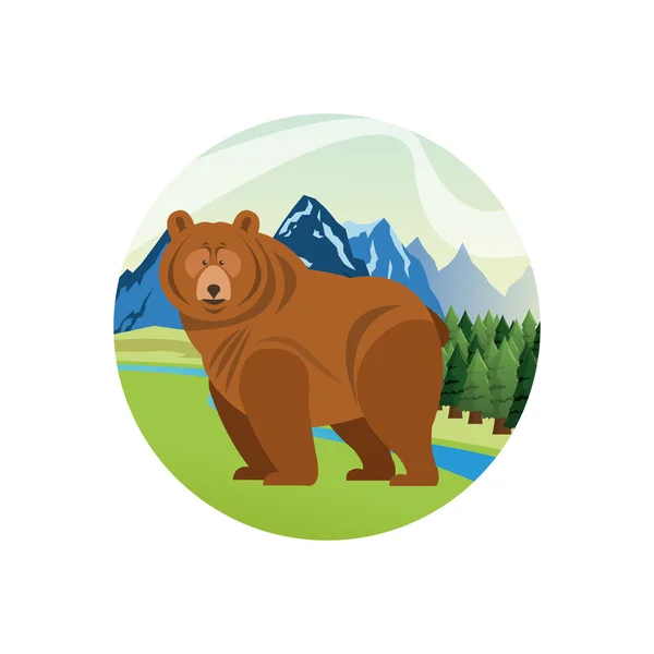 Ícone de urso. Fundo paisagístico. Gráfico vetorial — Vetor de Stock