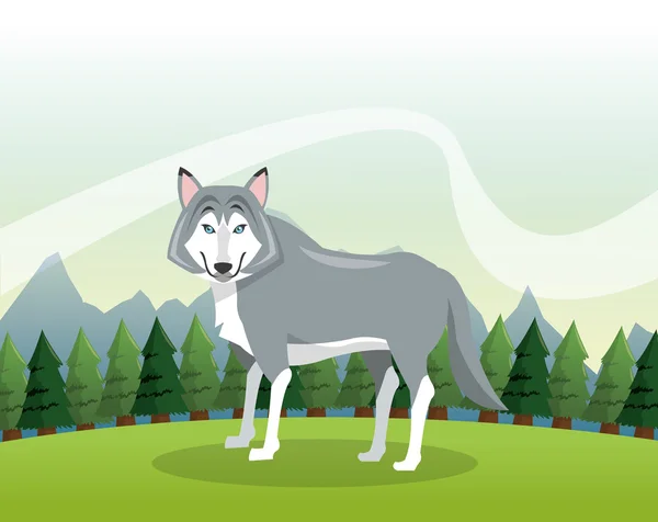 Wolf icon. Landscape background. Vector graphic — Stok Vektör