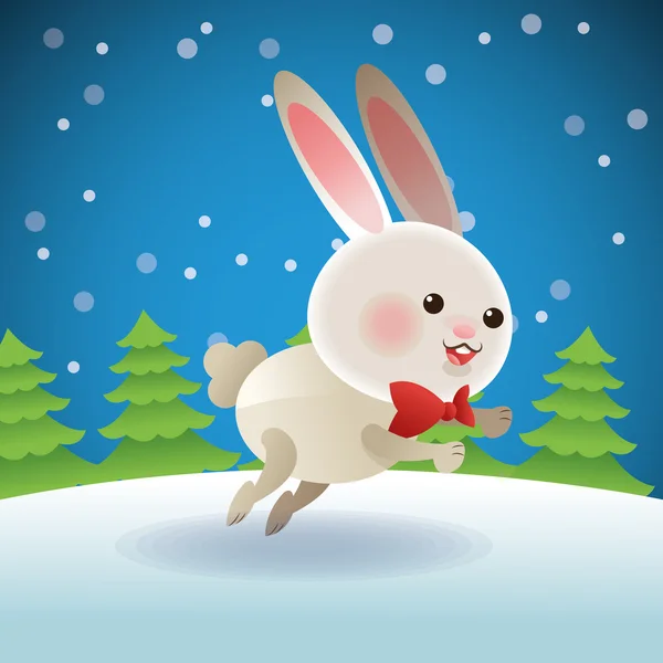 兔子和松树图标。下雪的背景。矢量图形 — 图库矢量图片