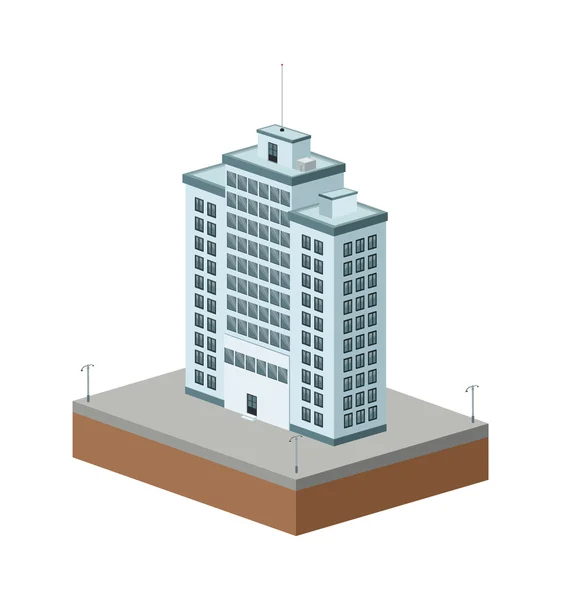 Bau der Stadt. isometrisches Design. Vektorgrafik — Stockvektor