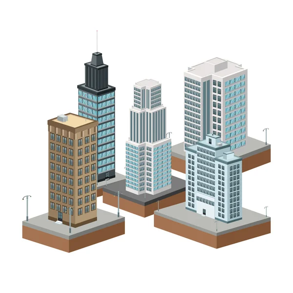 Costruzione della città. Design isometrico. Grafico vettoriale — Vettoriale Stock