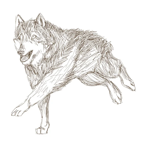 Loup courant croquis icône — Image vectorielle