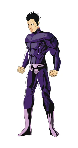 Képregény stílus férfi superheroe lila egységes ikonnal — Stock Vector