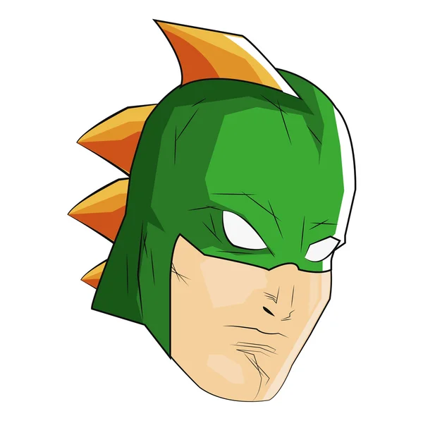 De mannelijke superheroe komische stijl met groene masker en oranje doornen icon — Stockvector