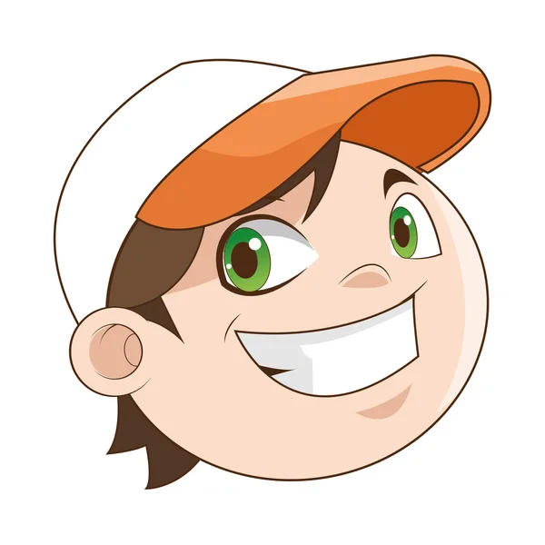 Feliz niño sonriente con gorra con icono — Vector de stock