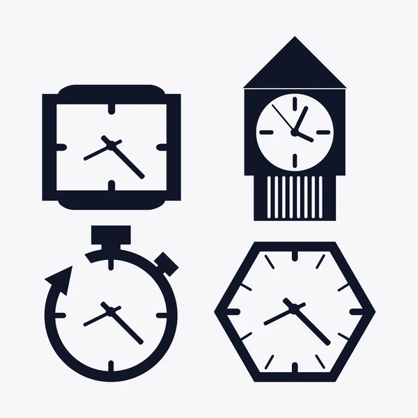 Icono conjunto de relojes de silueta. Diseño de tiempo. Gráfico vectorial — Vector de stock