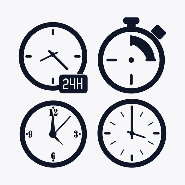 Εικονίδιο σύνολο ρολόγια σιλουέτα. Χρόνος ντιζάιν. Διανυσματικό γραφικό — Διανυσματικό Αρχείο