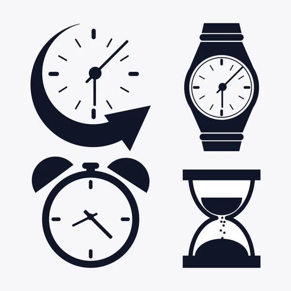 Icono conjunto de relojes de silueta. Diseño de tiempo. Gráfico vectorial — Vector de stock