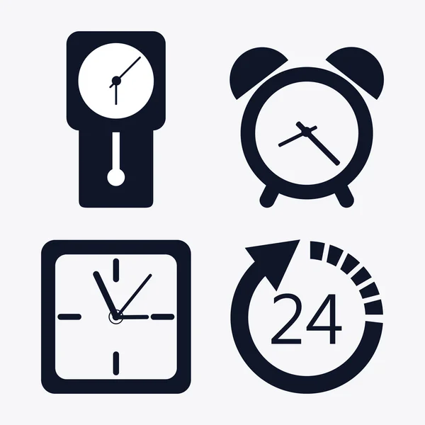 Icono conjunto de relojes de silueta. Diseño de tiempo. Gráfico vectorial — Vector de stock